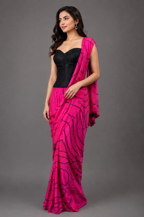 Pure Gajji Silk Saree with Hand Block Print & Hand Sequins Work