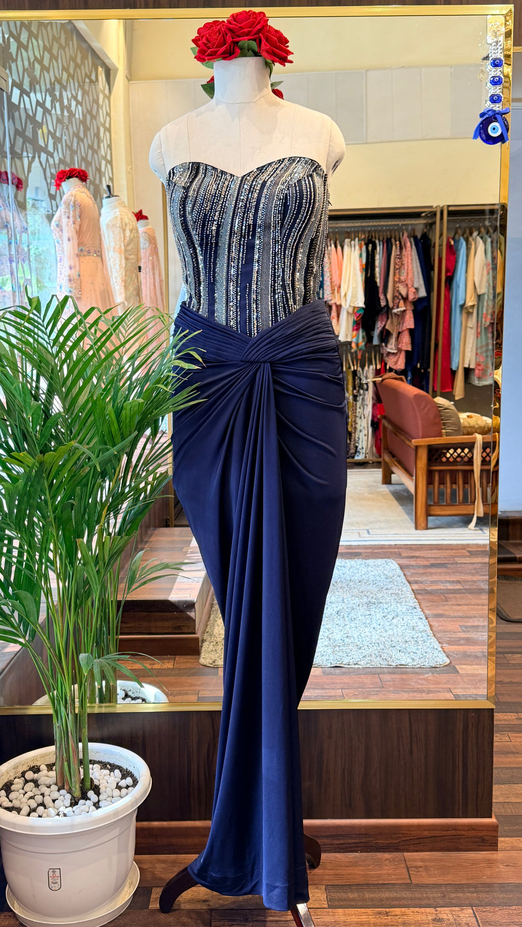 Embellished Corset with Draped Skirt Set