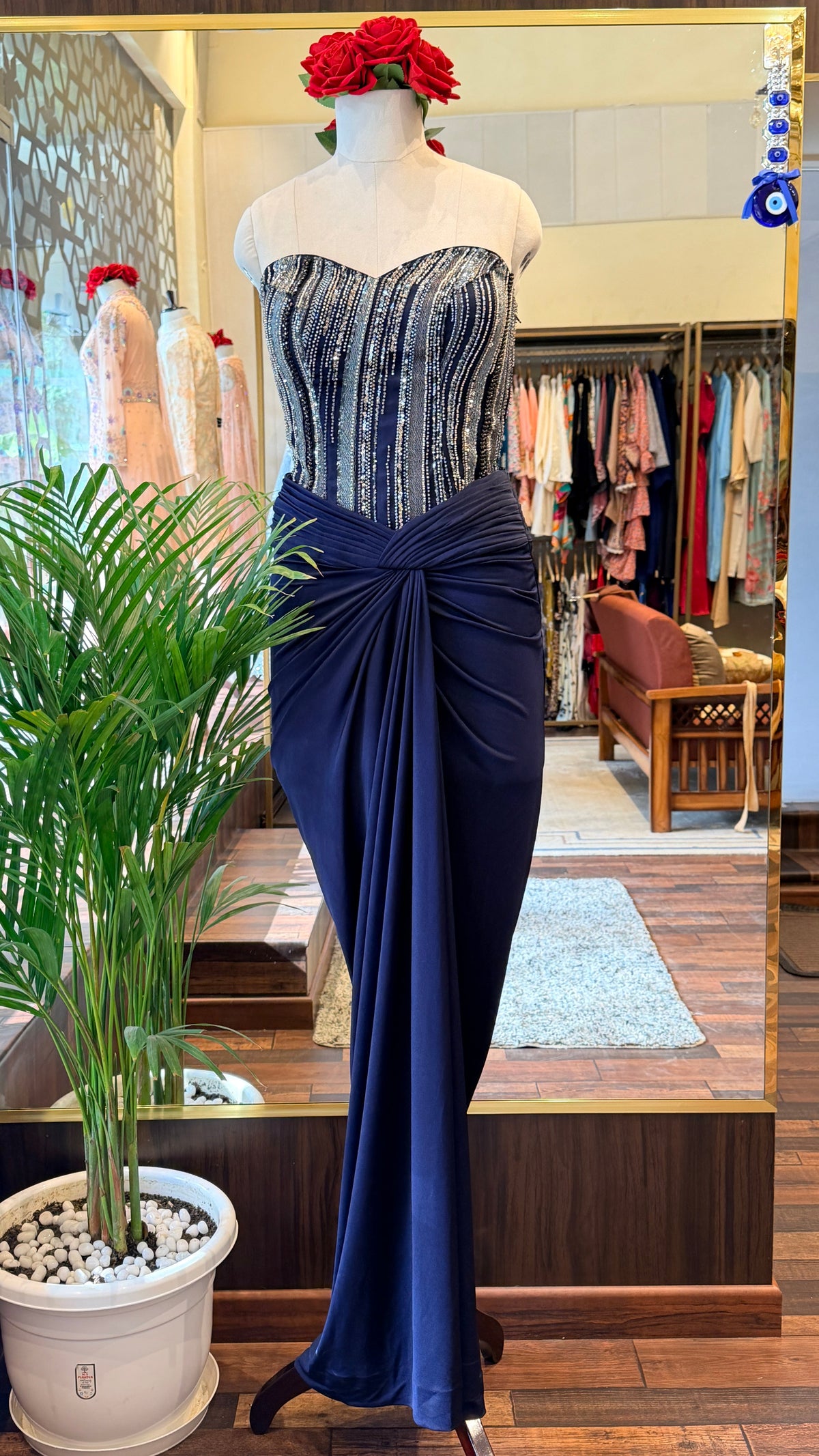Embellished Corset with Draped Skirt Set