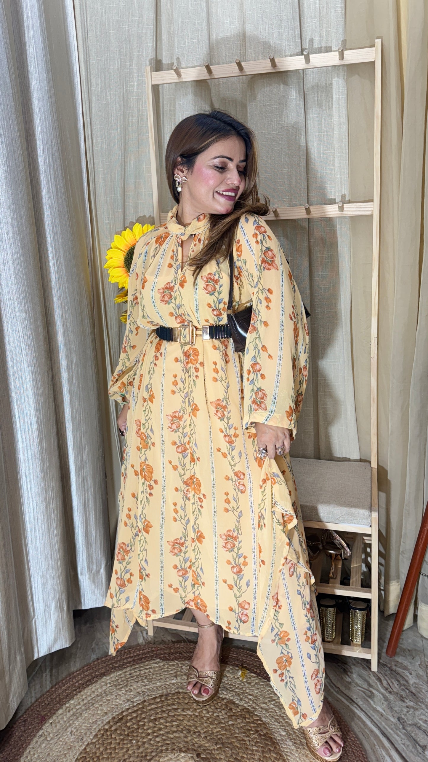 Floral Printed Asymmetrical Midi Dress