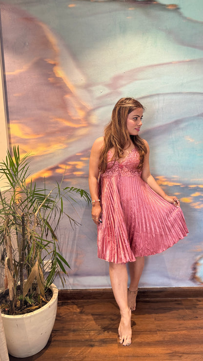 Pleated satin 3pc nighty dress