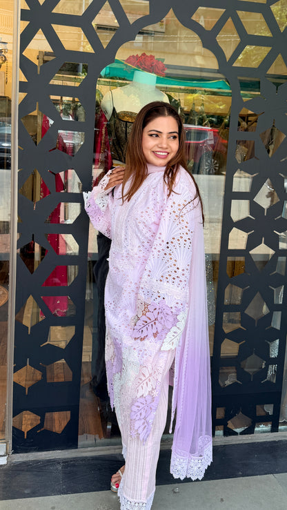 Blush Pink Chikankari Kurta Set with Lace Detail | Luxury Summer Ethnic Wear | Defence Colony Designer