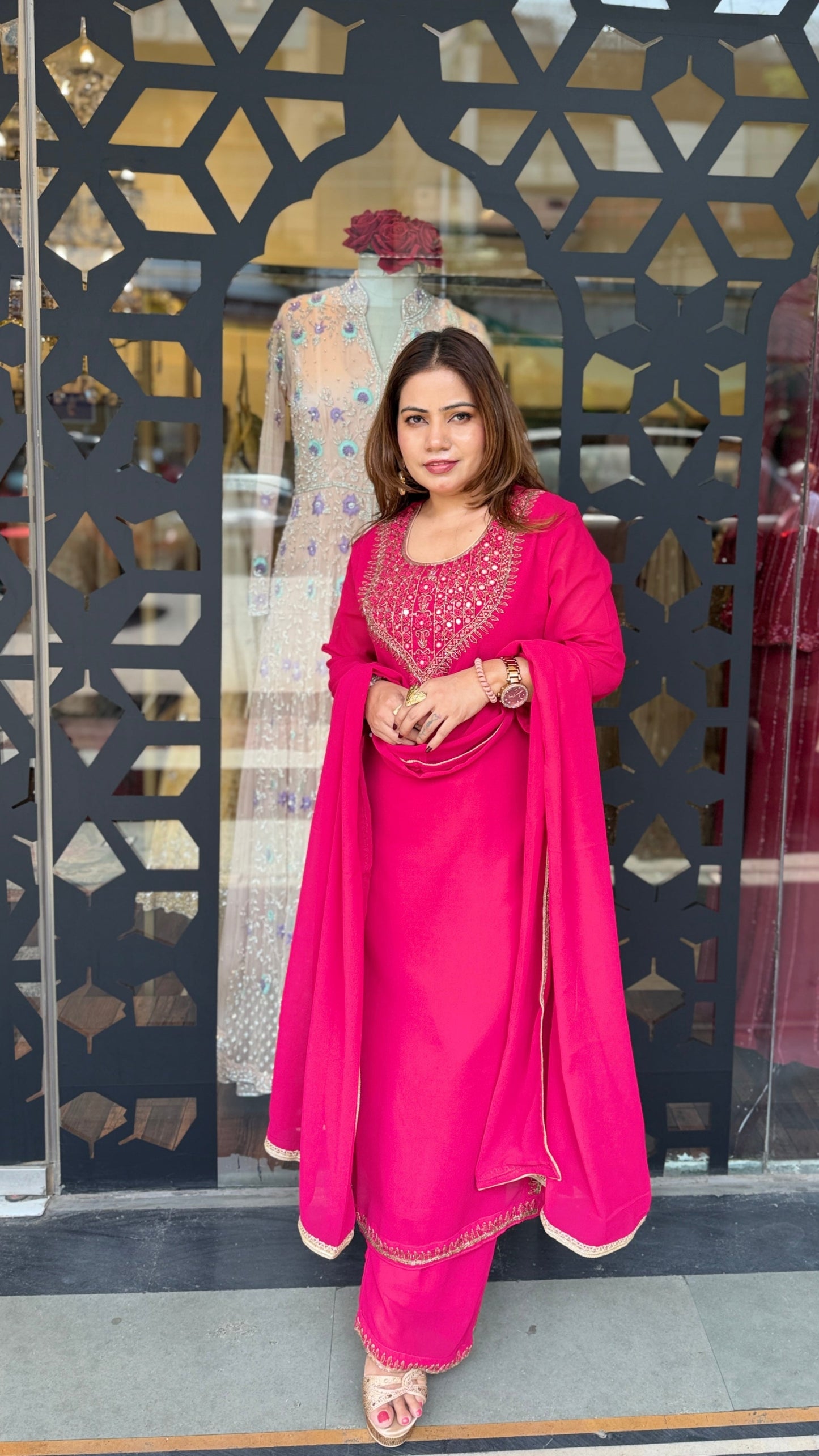 Cherry Red Embroidered Kurta Set with Dupatta