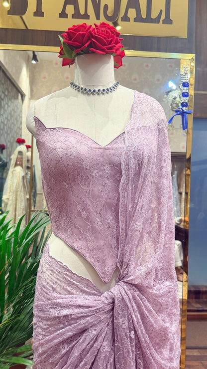 Lace Saree with Sculpted Corset Blouse | Designer Party & Cocktail Wear