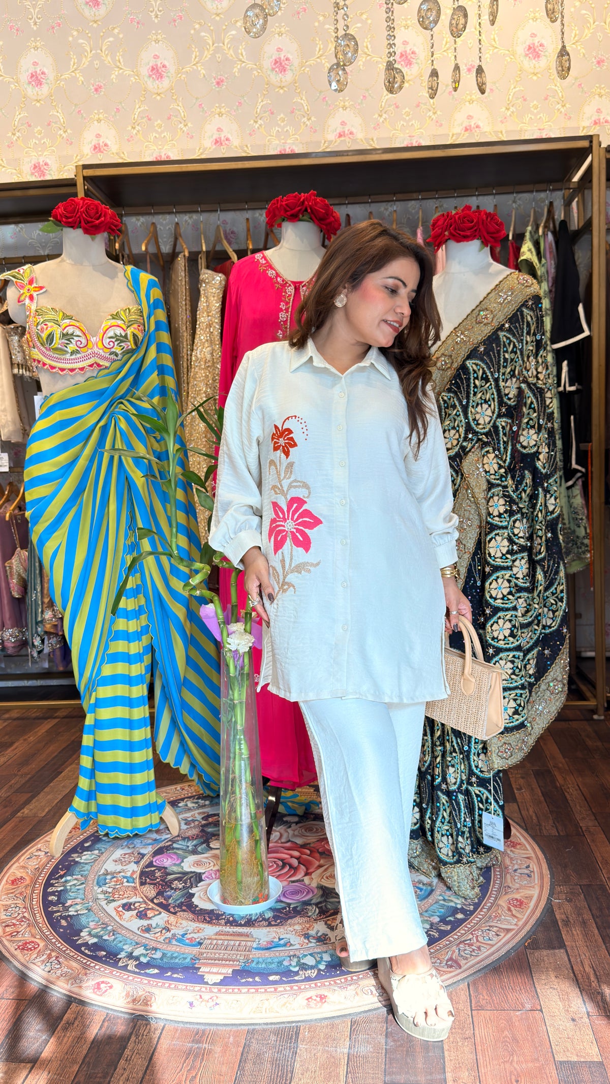Floral Threadwork Off White Co-Ord Set