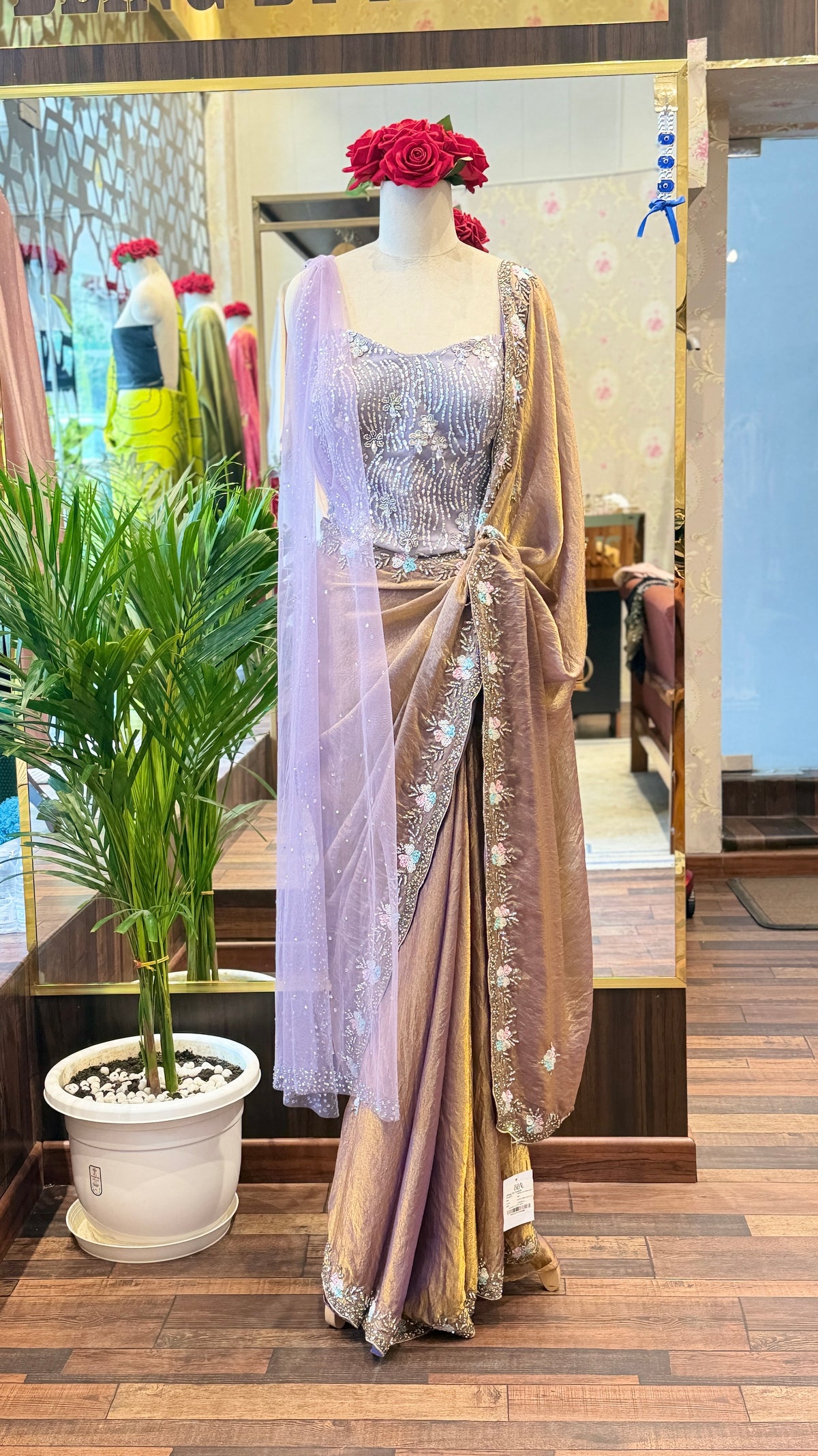 Mauve-Gold Shimmer Saree Set