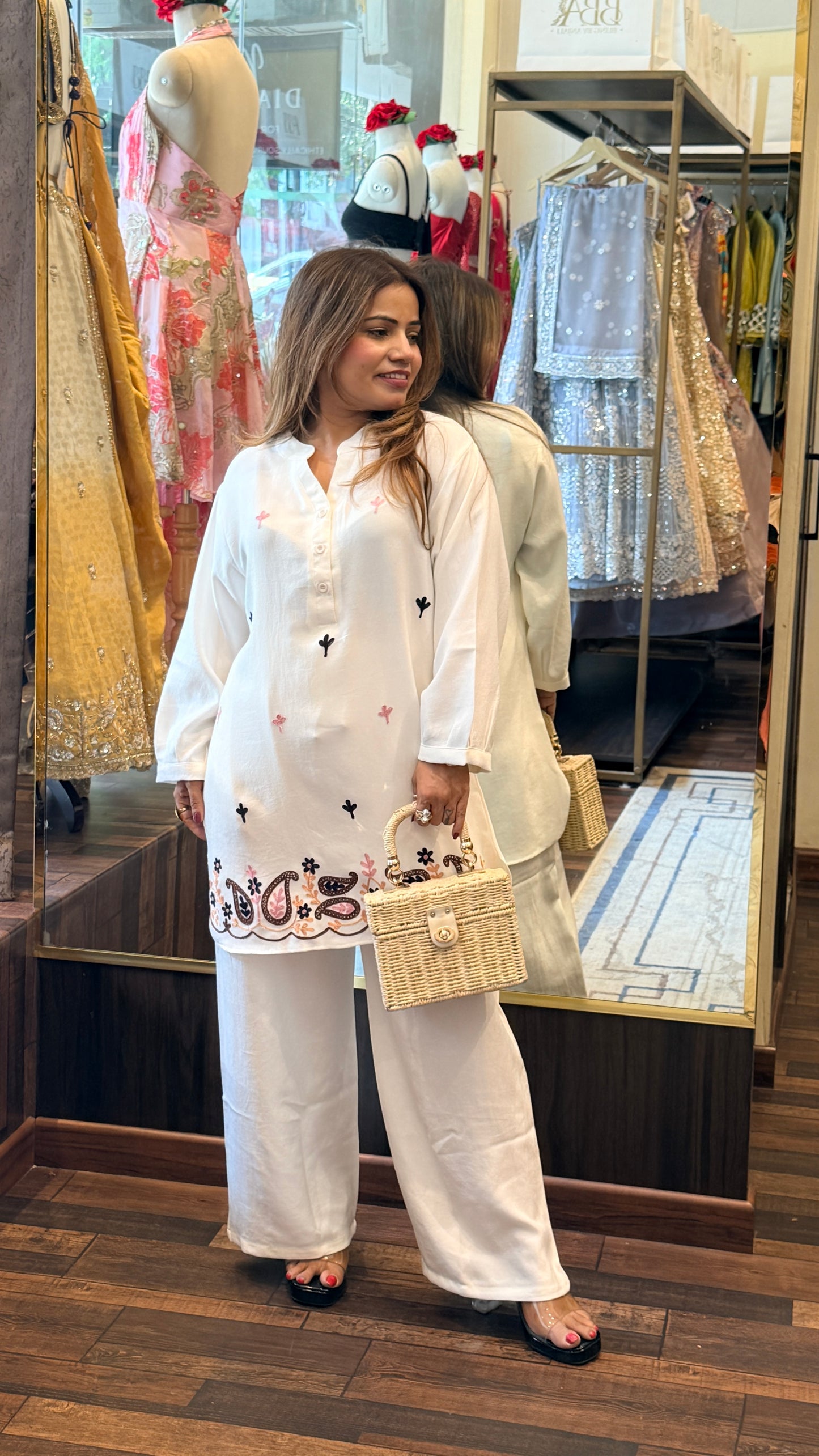 Ivory Embroidered Co-ord Set with Statement Hem Detailing