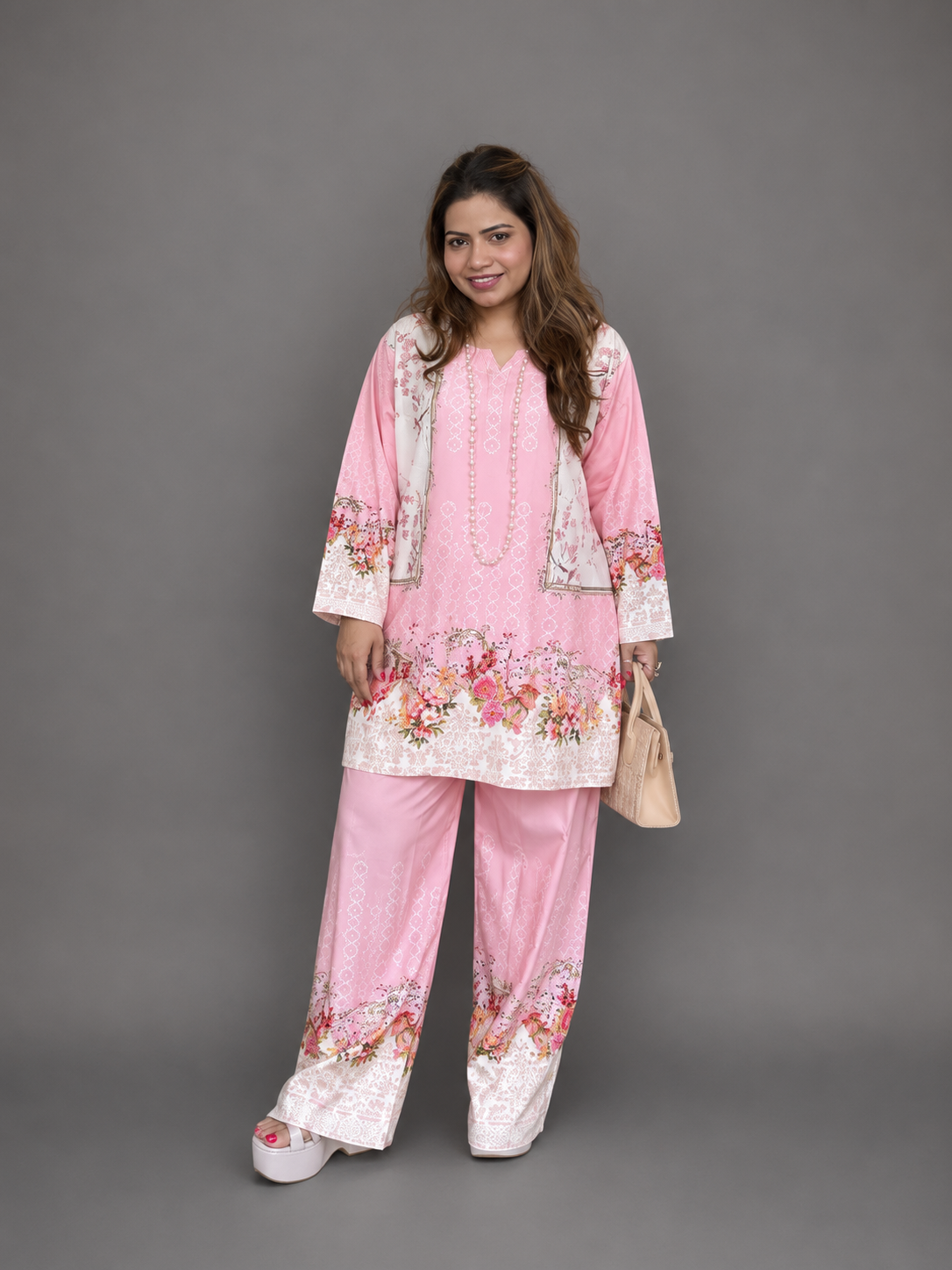 Blush Floral Printed 2-Piece Lawn Co-ord Set – Relaxed Fit