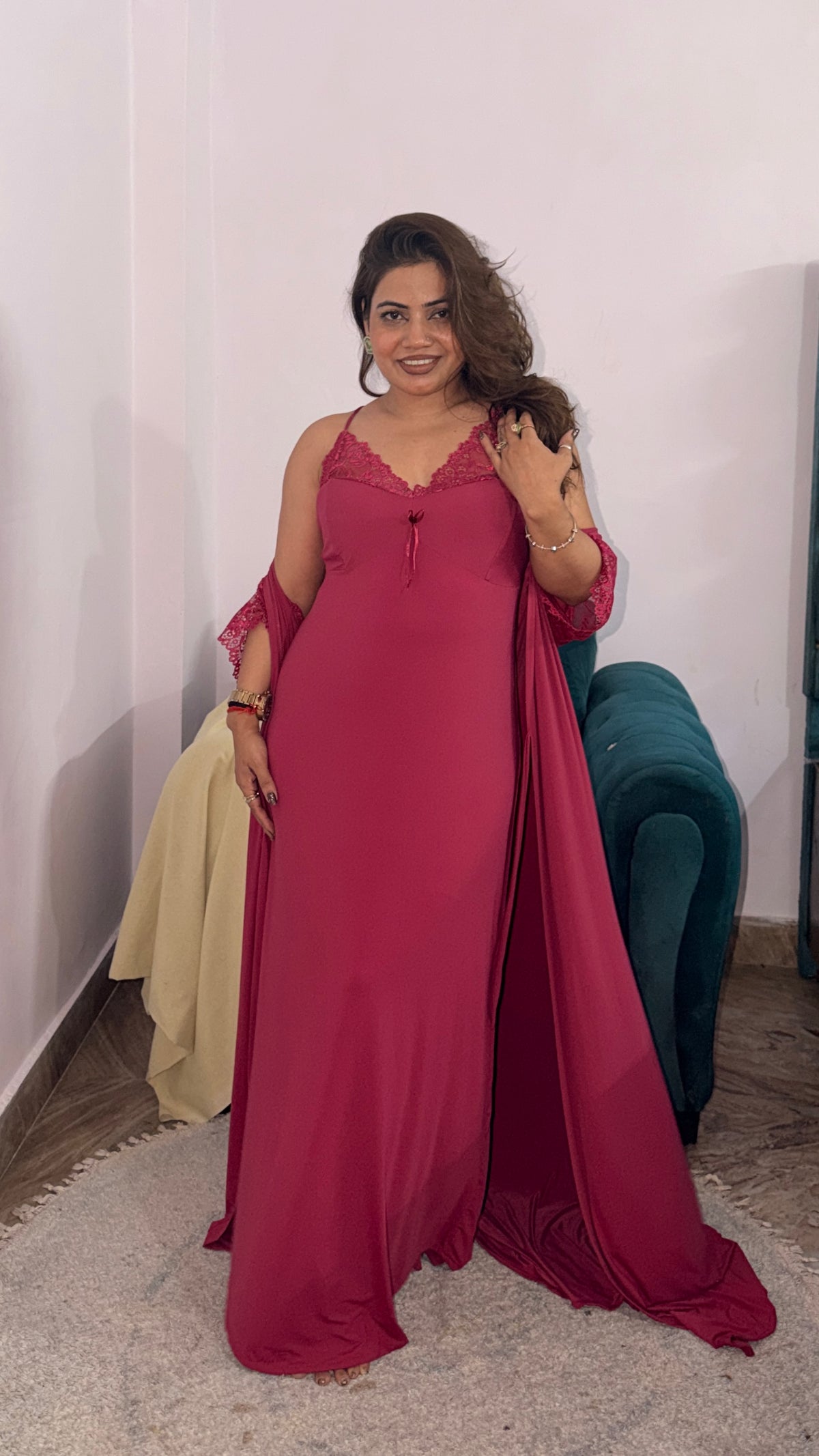 Mulberry lycra Night Gown 2pc Set