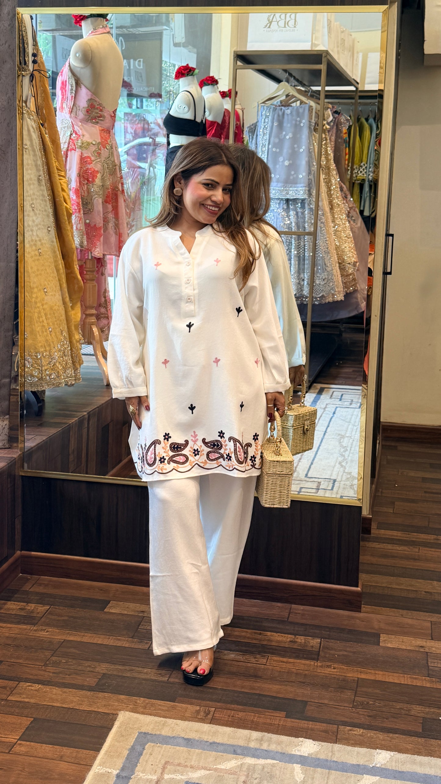 Ivory Embroidered Co-ord Set with Statement Hem Detailing