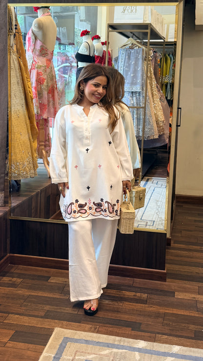 Ivory Embroidered Co-ord Set with Statement Hem Detailing