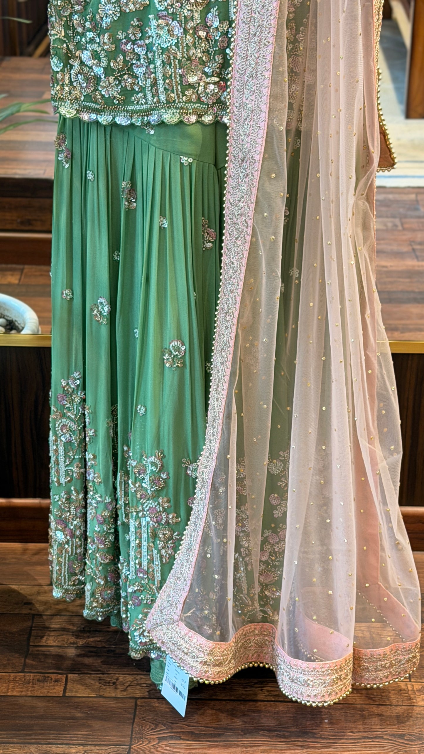 Sage Green Embroidered Sharara Set ￼
