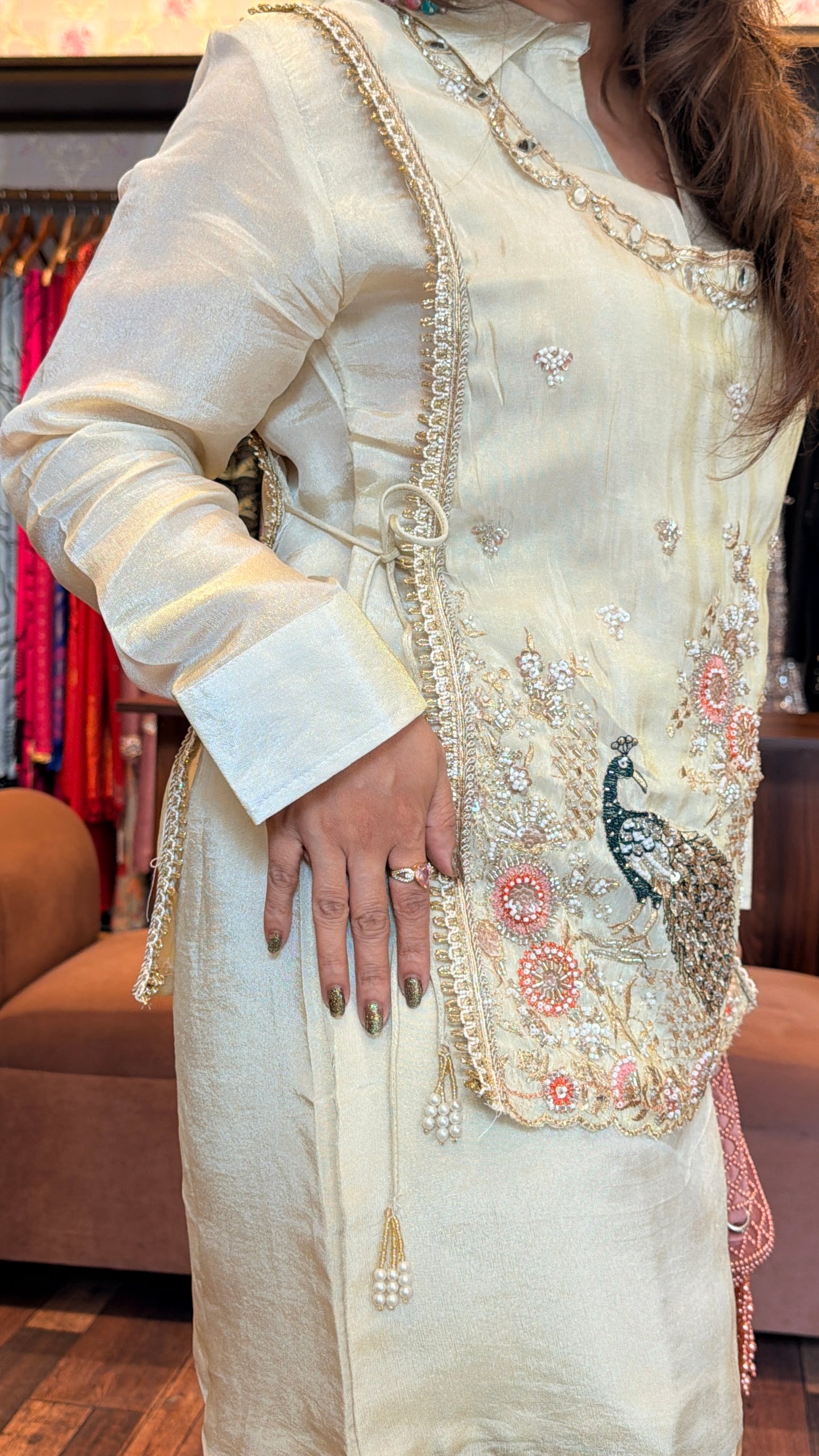 Ivory Tissue Hand-Embellished Kurta Set