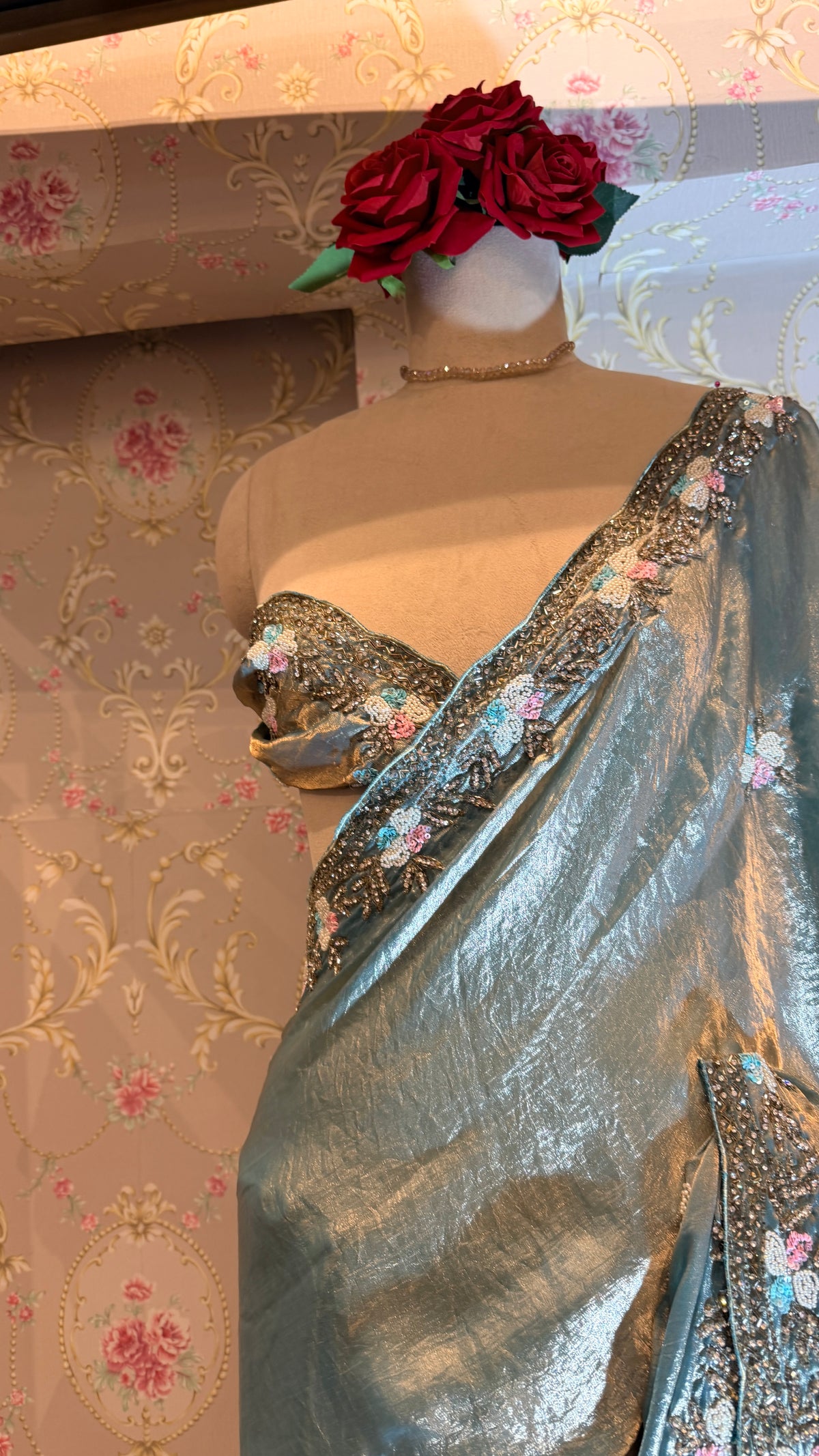 Hand-Embroidered Floral Border Saree