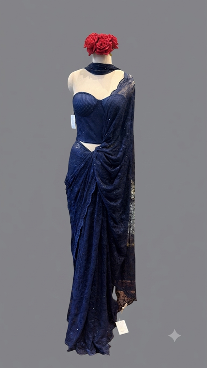 Midnight Lace Corset Saree