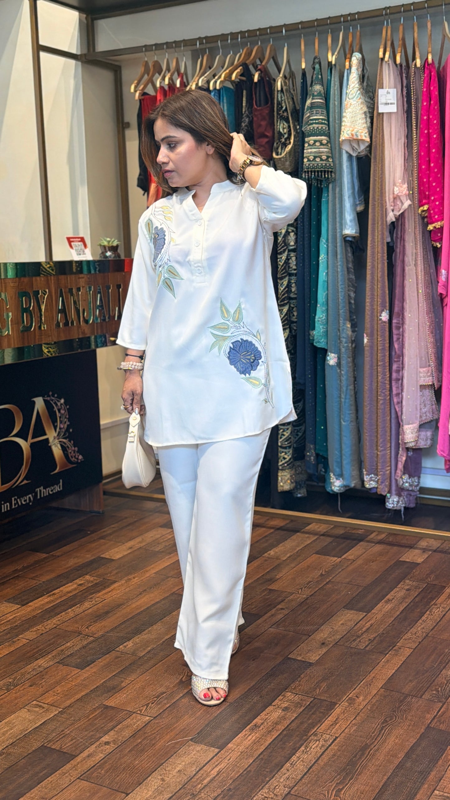 Ivory Bloom Kurta Set | Floral Embroidered Kurta with Palazzo