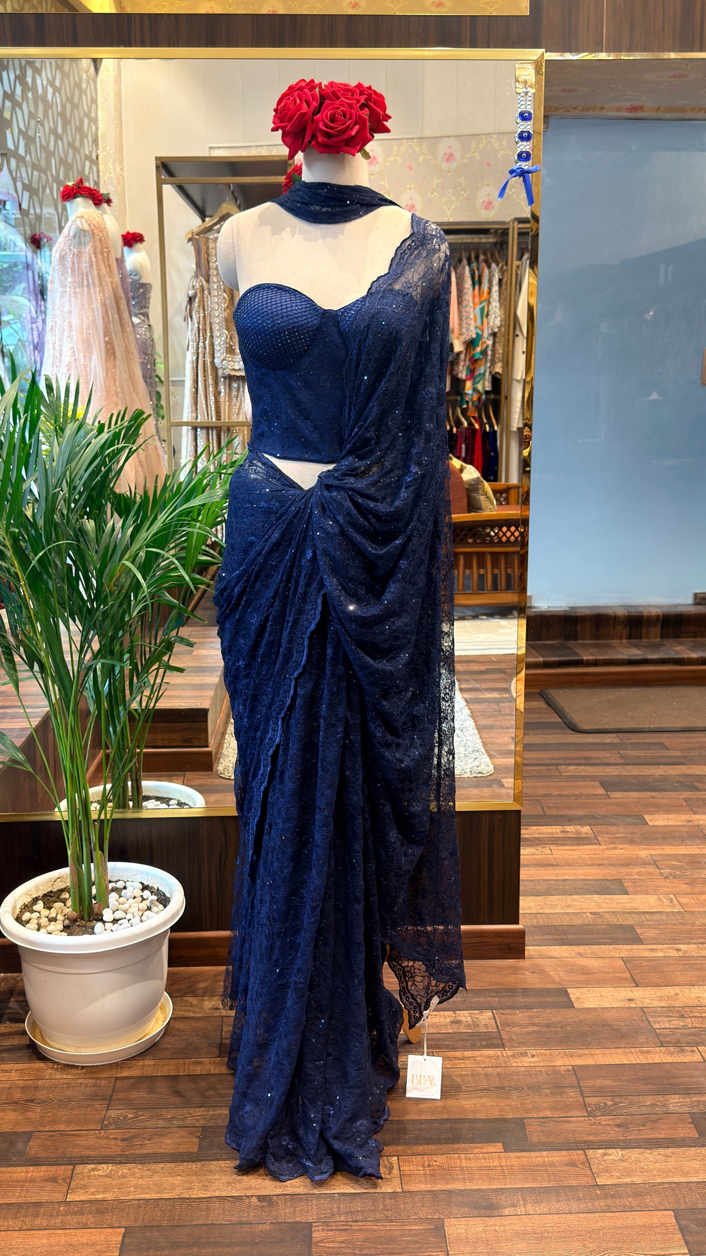 Midnight Lace Corset Saree