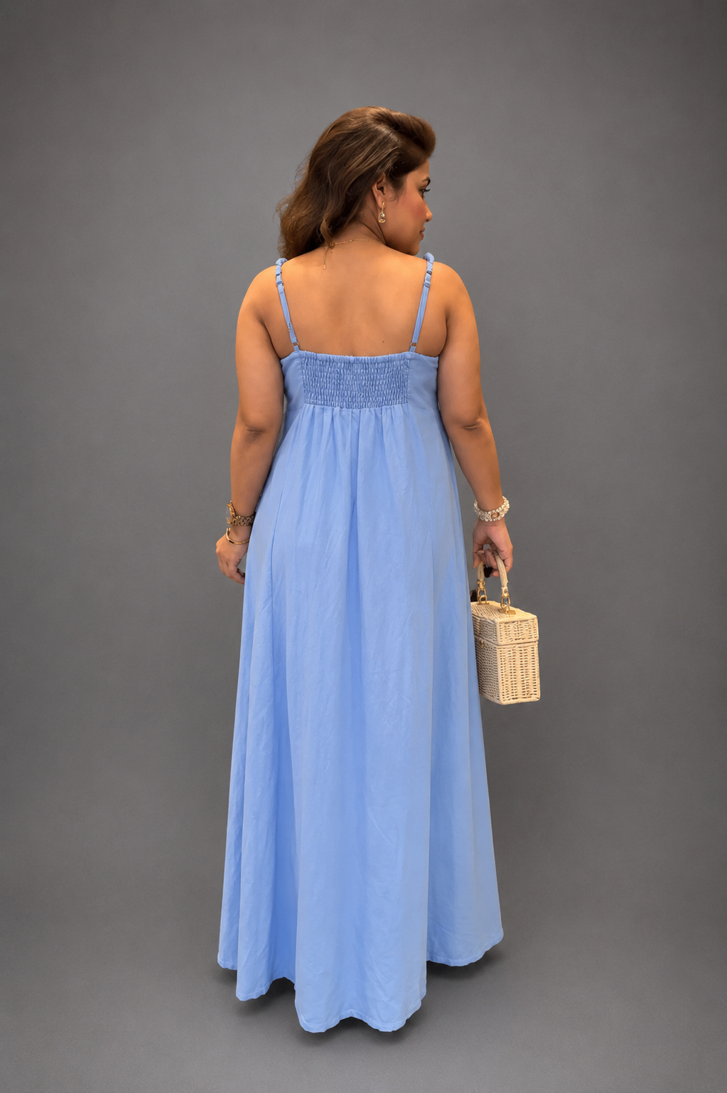 Pure Linen Powder Blue Long Maxi Dress