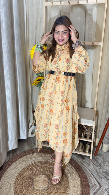 Floral Printed Asymmetrical Midi Dress