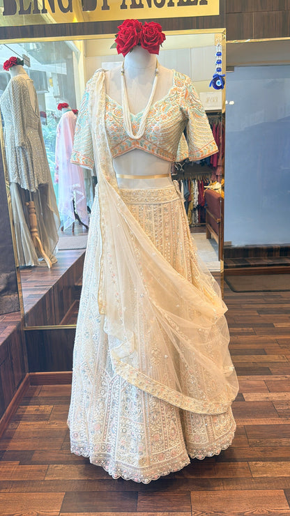 Ivory Embroidered Bridal Lehenga Set with Dupatta | Luxury Designer Wedding Lehenga | South Delhi Couture