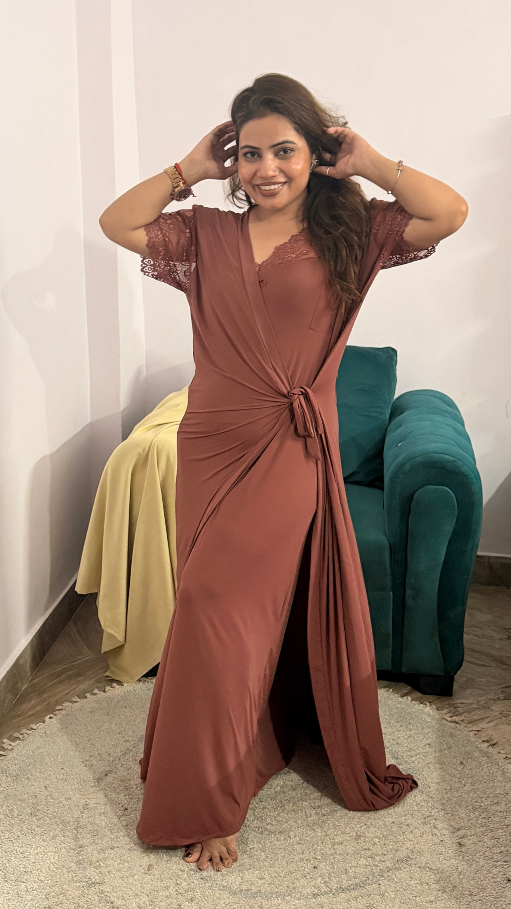 Mulberry lycra Night Gown 2pc Set