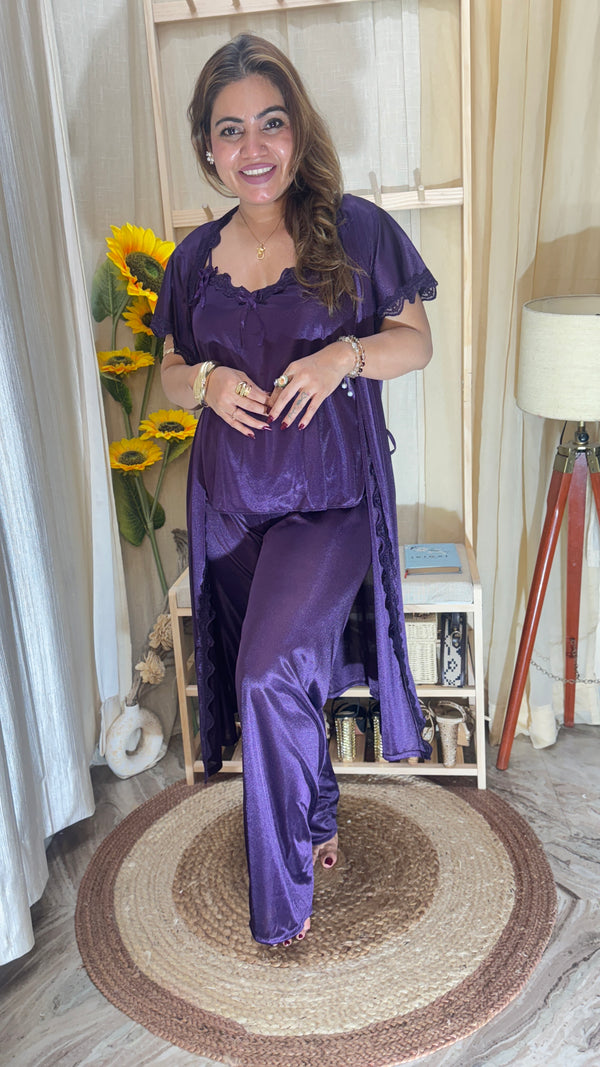 3-piece satin nighty set