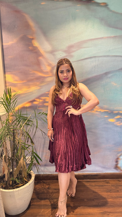 Pleated satin 3pc nighty dress