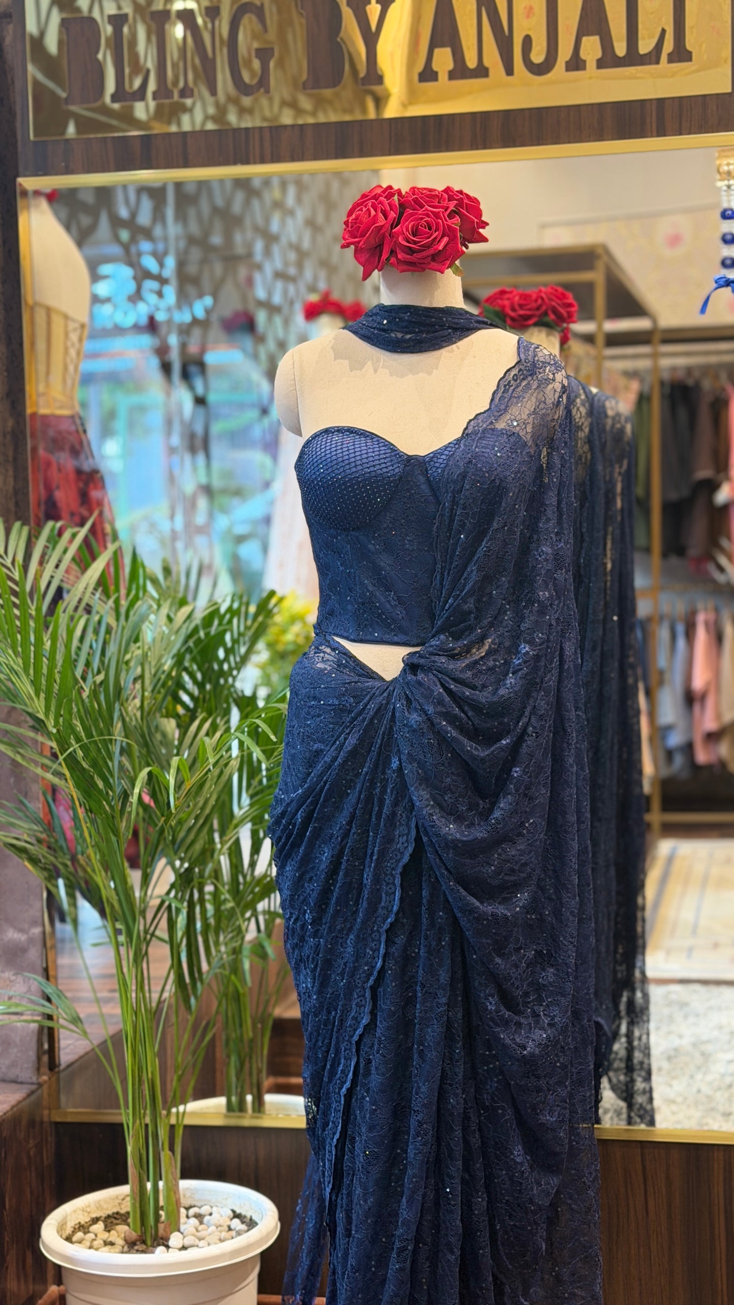 Midnight Lace Corset Saree