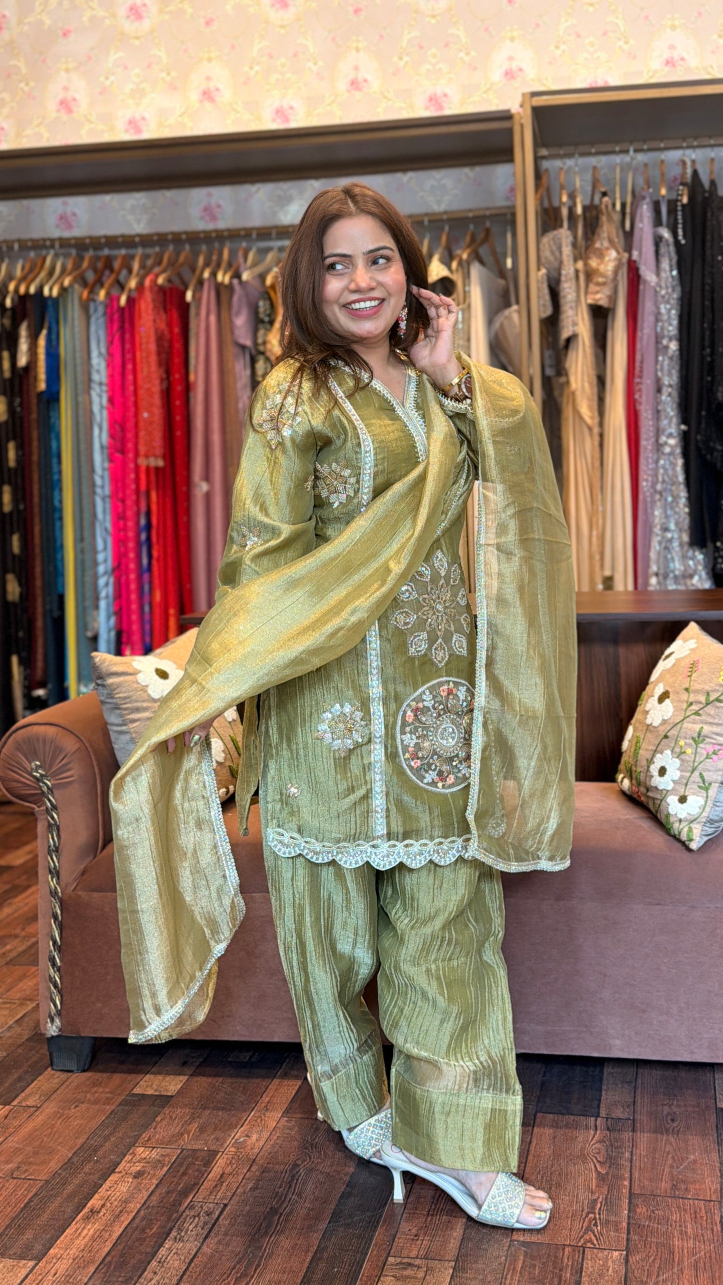 BBA Olive Gold Embroidered Farsi Salwar Set