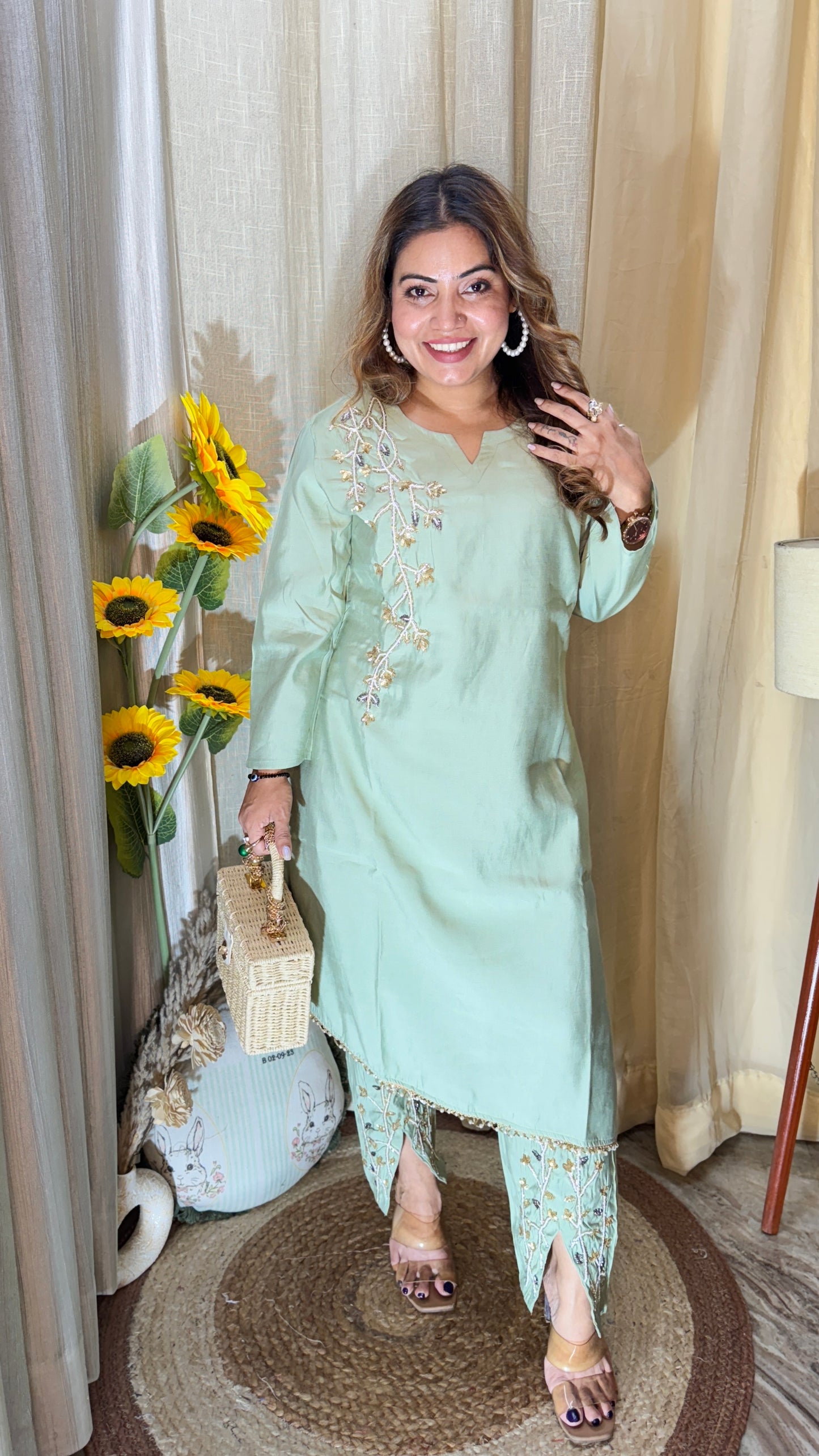 Elegant Embroidered Cotton Chanderi Kurta Set