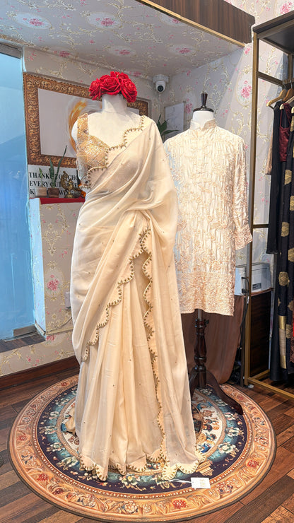 Ivory Elegance Embellished Saree Set