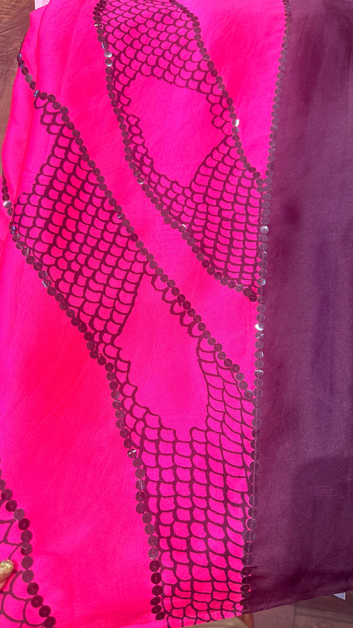 Pure Gajji Silk Saree with Hand Block Print & Hand Sequins Work