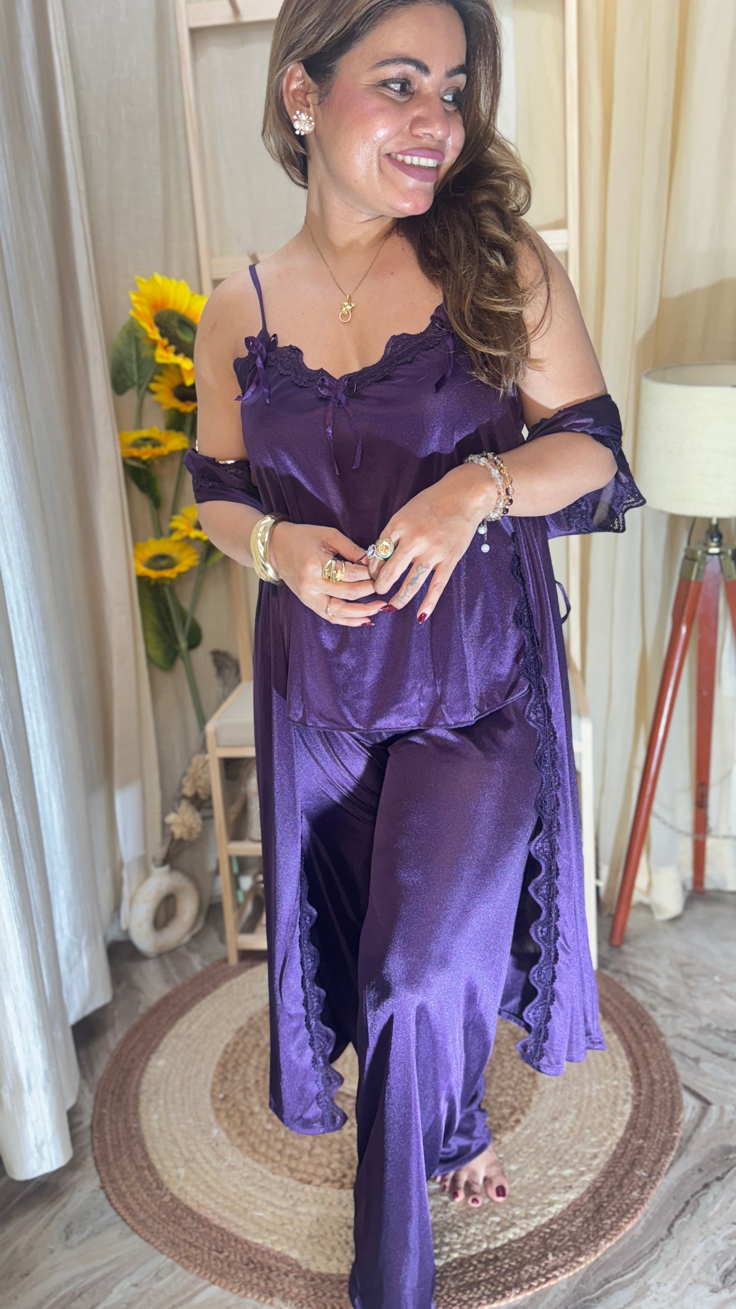 3-piece satin nighty set