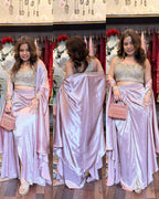 Blush Pink Three-Piece Draped Skirt Set