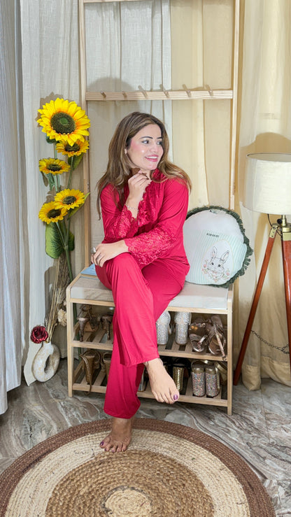 Ruby Red Lace Detail Nighty Set