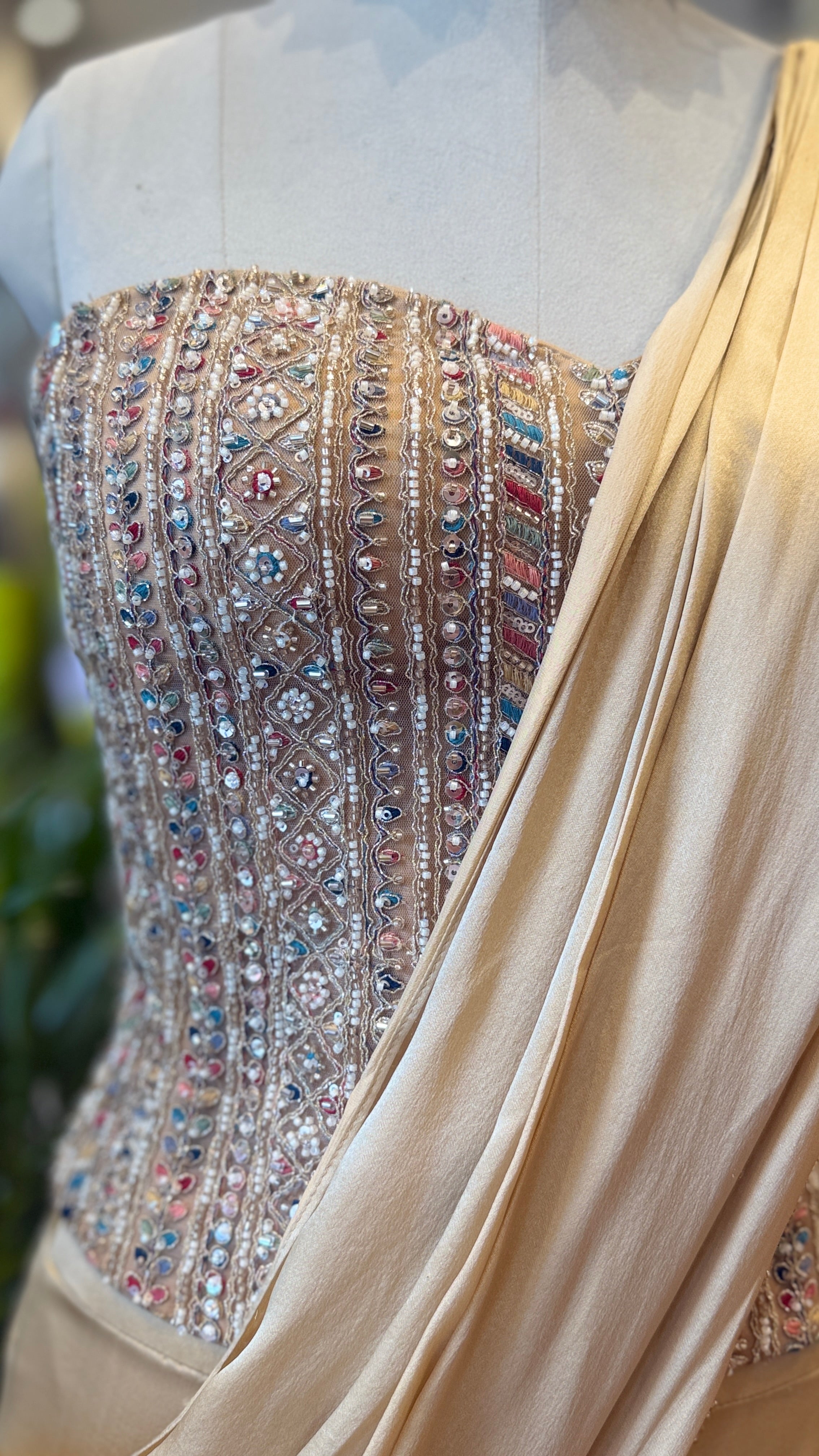 Draped Saree with Embellished Corset