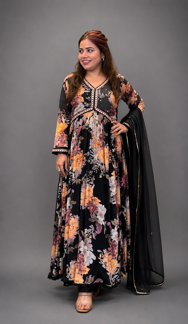 Bling by Anjali – Midnight Floral Anarkali Suit Set
