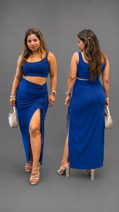 Blue Ruched Skirt Co-ord Set