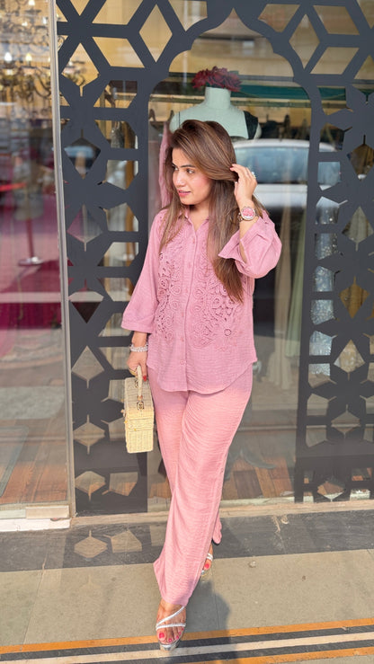 Embroidered Shirt Co-Ord Set | Neutral, Blush & Mustard Edit