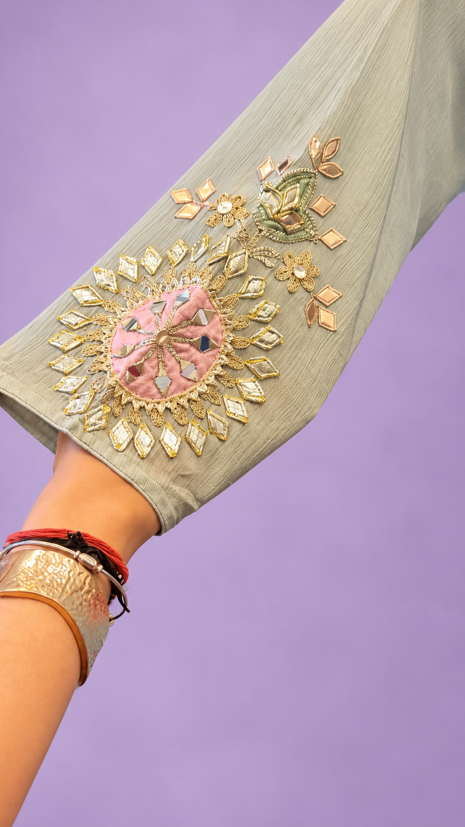 Sage Blue & Coral Pink Embroidered Festive Suit Set