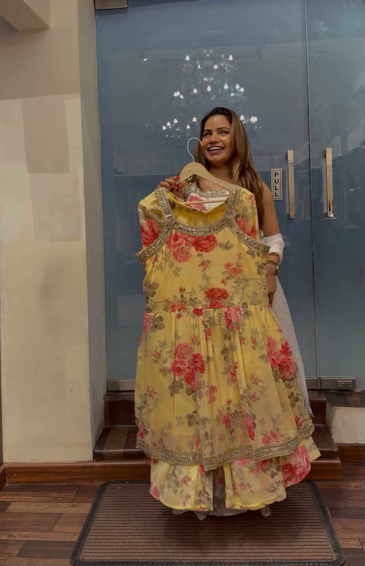 Floral Printed Sharara Suit Set with Gota Lace Detailing – Elegant Festive Wear