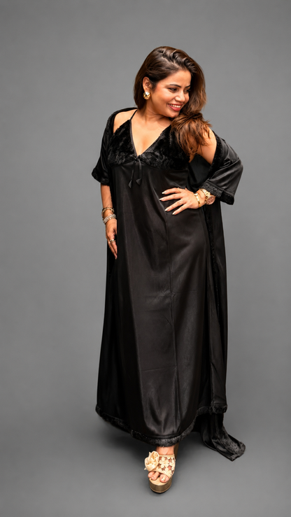 Black Satin Nighty with Cape
