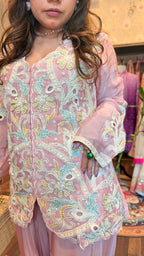Blush Pink Embroidered Jacket-Style Sharara Set