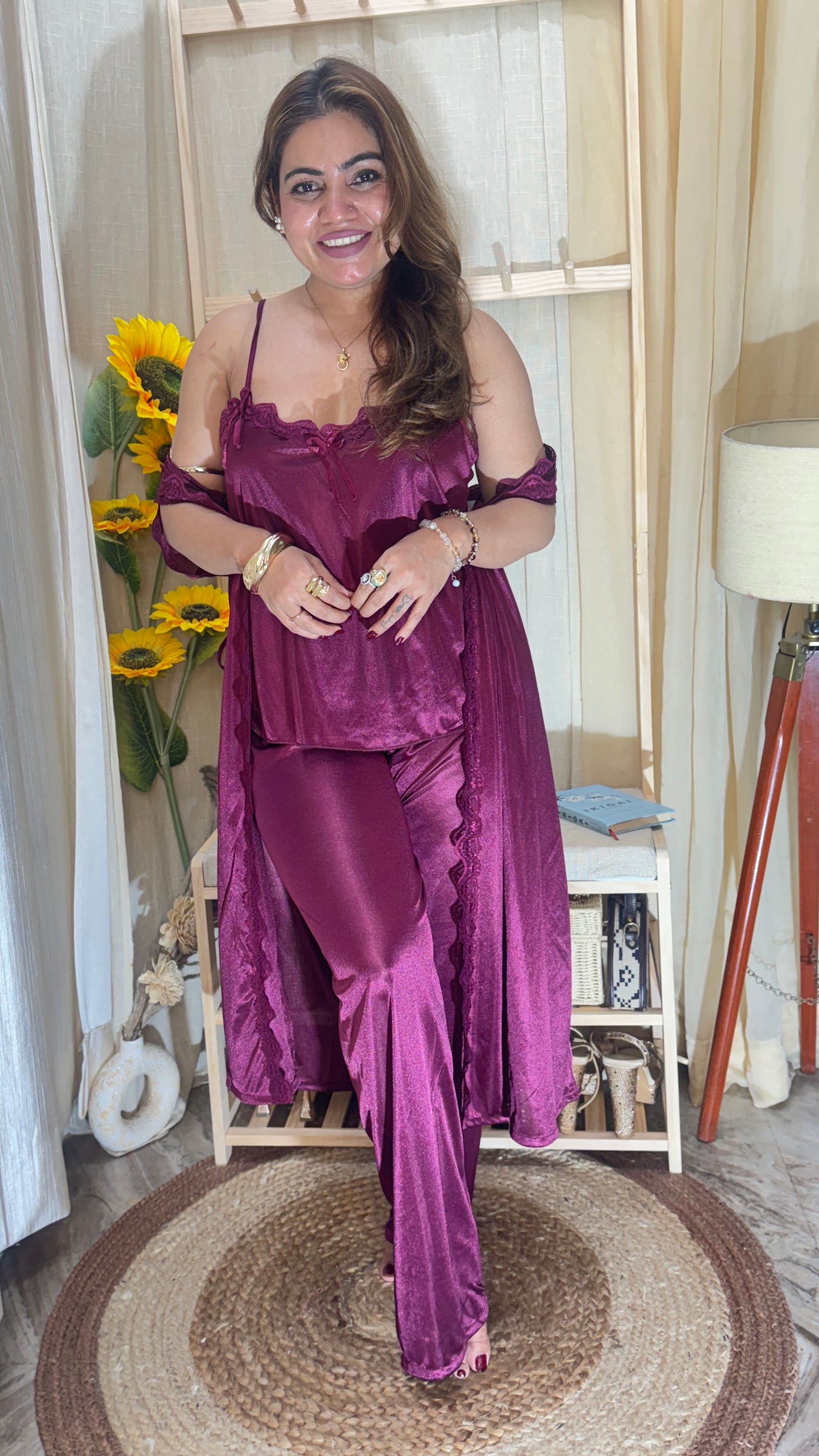 3-piece satin nighty set