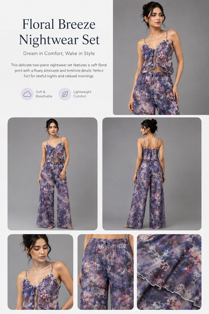 Blue Blossom Power Net Nightwear Set