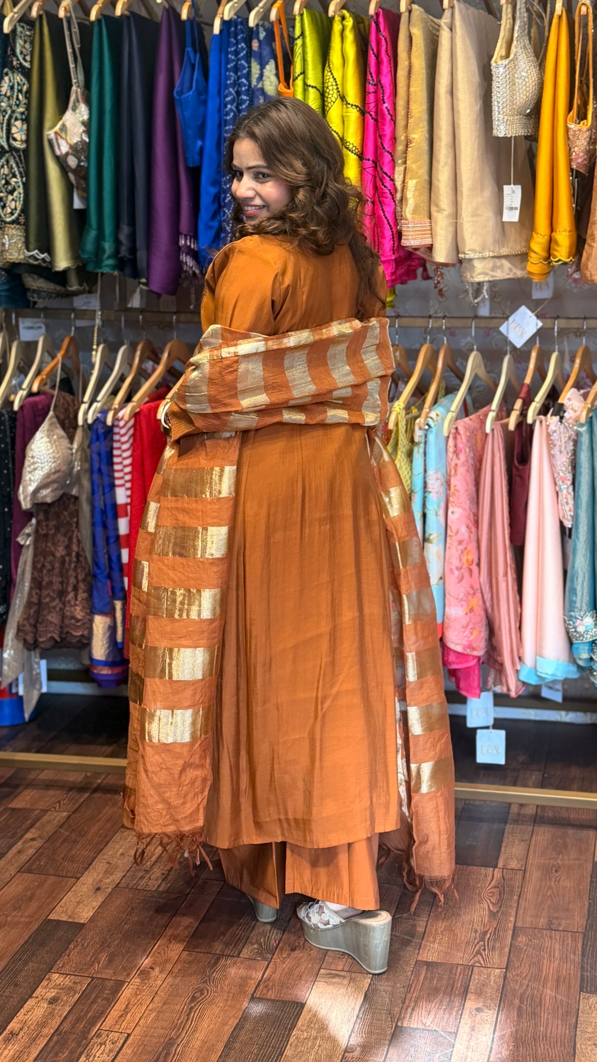 Rust Brown Pure Chanderi Cotton Suit Set