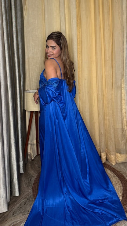 Stunning Royal Blue Satin Nighty Set