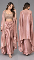 Blush Pink Three-Piece Draped Skirt Set