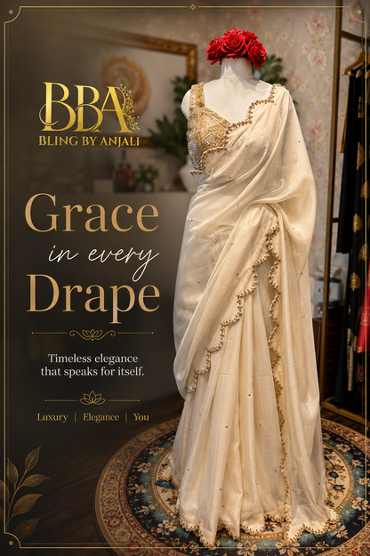 Ivory Elegance Embellished Saree Set