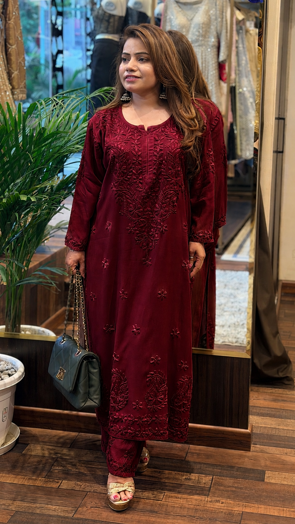 4 Beautiful  colours Embroidered Kurta Set | Mint,Mocha Dark Red & Emerald Green Edit